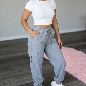 MISSLOOK Light Gray Cargo Jogger Pants with Drawstring New Whithout Label
